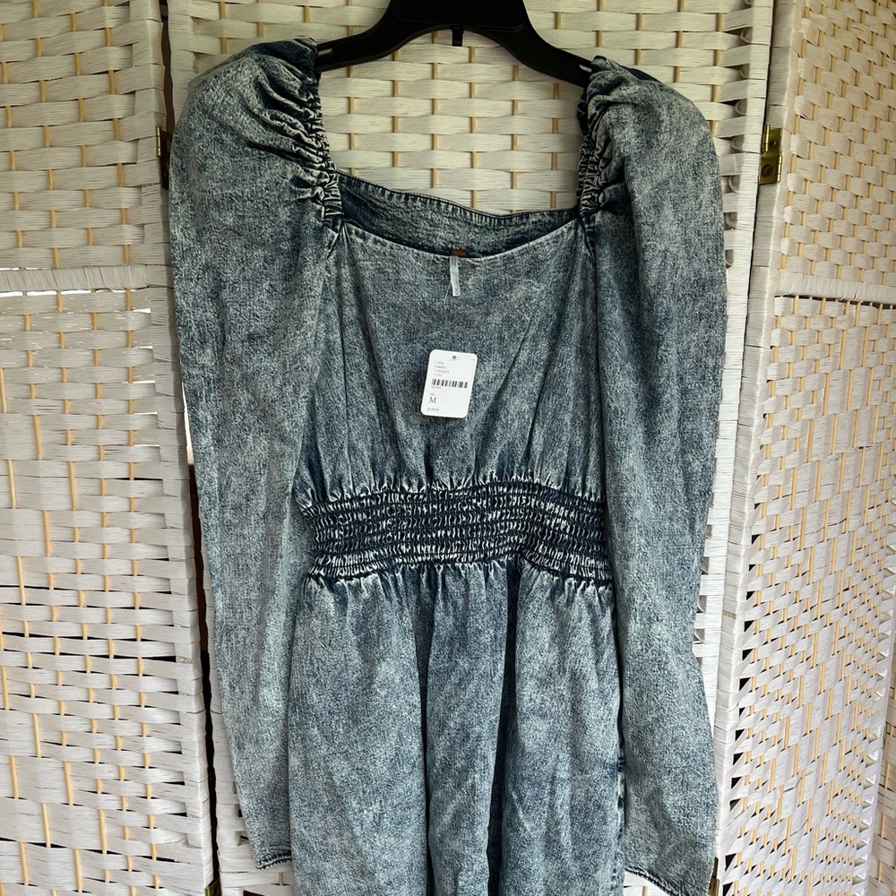 Free people denim puff sleeve dress